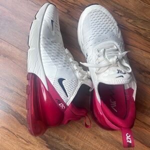 Nike Womens Air Max 270 Shoes dark red and off white like new